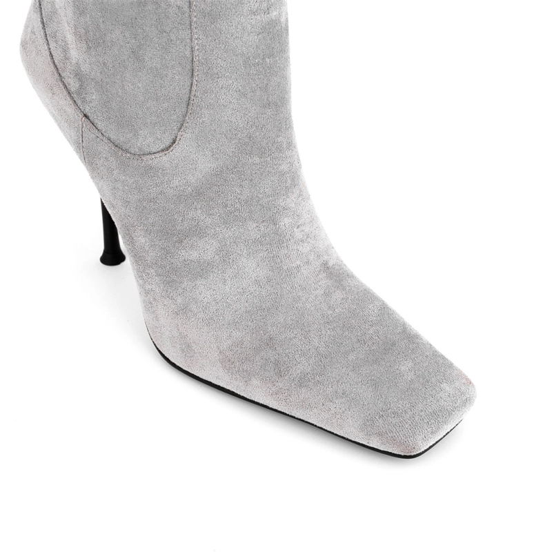 Women's Suede Square Toe Knee High Heel Boots 20 Women's Suede Square Toe Knee High Heel Boots - Image 18
