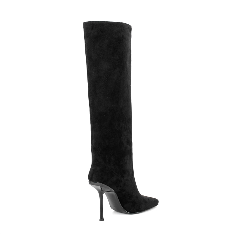 Women's Suede Square Toe Knee High Heel Boots 4 Women's Suede Square Toe Knee High Heel Boots - Image 2