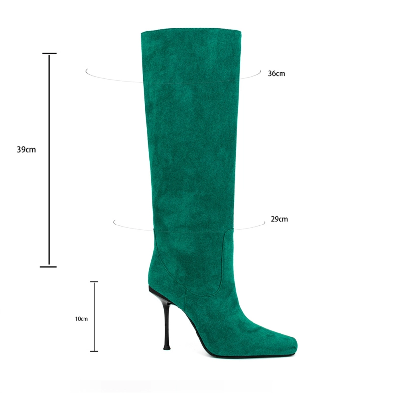 Women's Suede Square Toe Knee High Heel Boots 13 Women's Suede Square Toe Knee High Heel Boots - Image 11