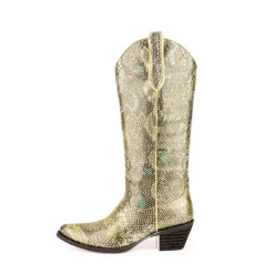 Golden Python Alomnd Toe Block Heel Vintage Western Cowboy Boots -Ladies Fashion Shoes hs1207 303.jpg.mst