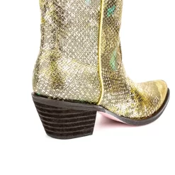 Golden Python Alomnd Toe Block Heel Vintage Western Cowboy Boots -Ladies Fashion Shoes hs1207 308.jpg.mst