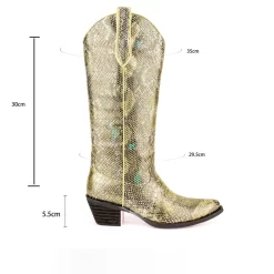 Golden Python Alomnd Toe Block Heel Vintage Western Cowboy Boots -Ladies Fashion Shoes hs1207 311.jpg.mst