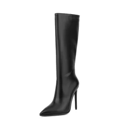 Women Vegan Leather Pointed Toe Stilettos Knee High Heel Boots