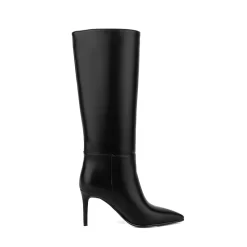 Women's Black Vegan Leather Pointed Toe Stiletto Knee High Booties -Ladies Fashion Shoes hs1207 356.jpg.mst