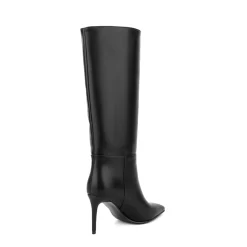 Women's Black Vegan Leather Pointed Toe Stiletto Knee High Booties -Ladies Fashion Shoes hs1207 357.jpg.mst