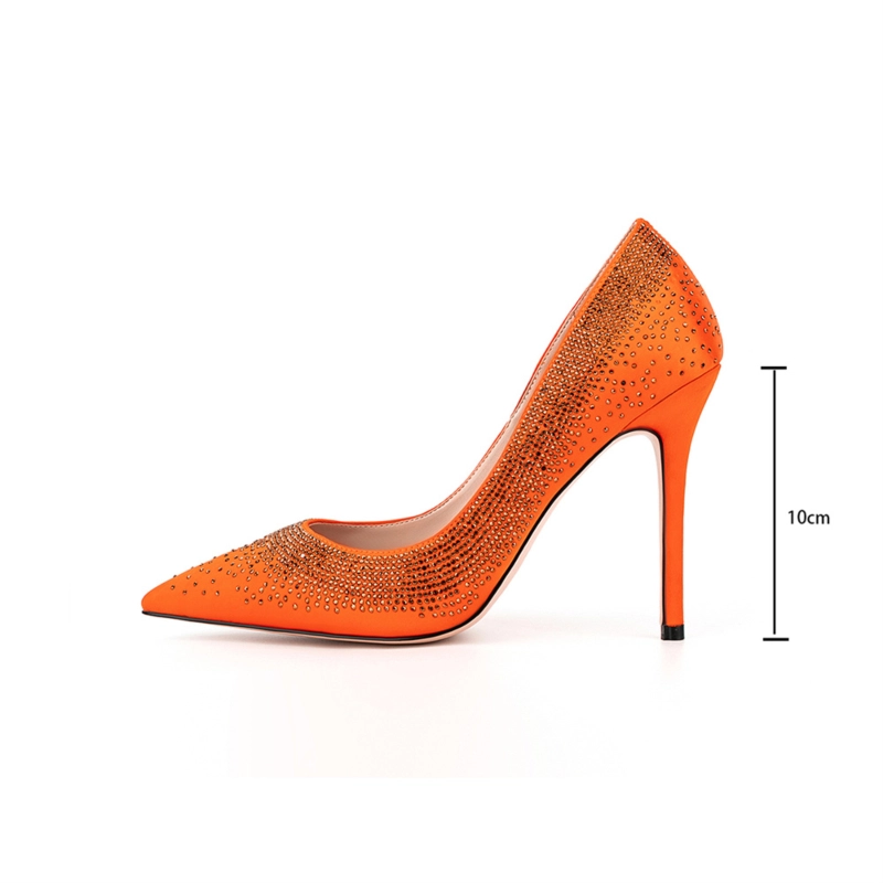 Women's Orange Satin Beads Pointed Toe Stiletto Heel Pumps 9 Women's Orange Satin Beads Pointed Toe Stiletto Heel Pumps - Image 7