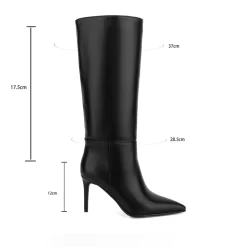 Women's Black Vegan Leather Pointed Toe Stiletto Knee High Booties -Ladies Fashion Shoes hs1207 360.jpg.mst