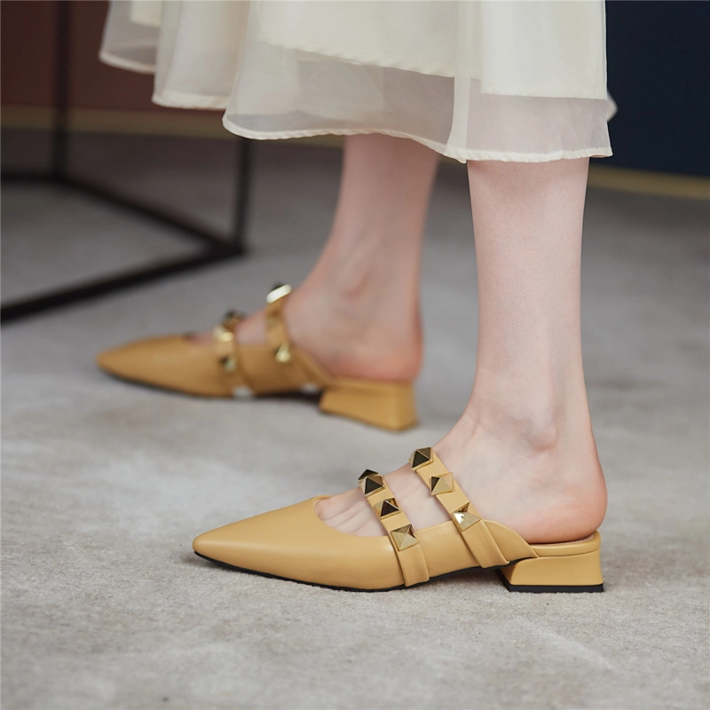 Trend Colors Leather Rivets Pointed Toe Mary Jane Flats Mules 15 Trend Colors Leather Rivets Pointed Toe Mary Jane Flats Mules - Image 13