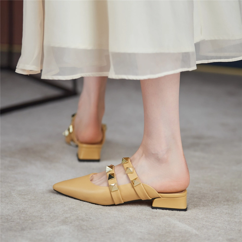 Trend Colors Leather Rivets Pointed Toe Mary Jane Flats Mules 16 Trend Colors Leather Rivets Pointed Toe Mary Jane Flats Mules - Image 14