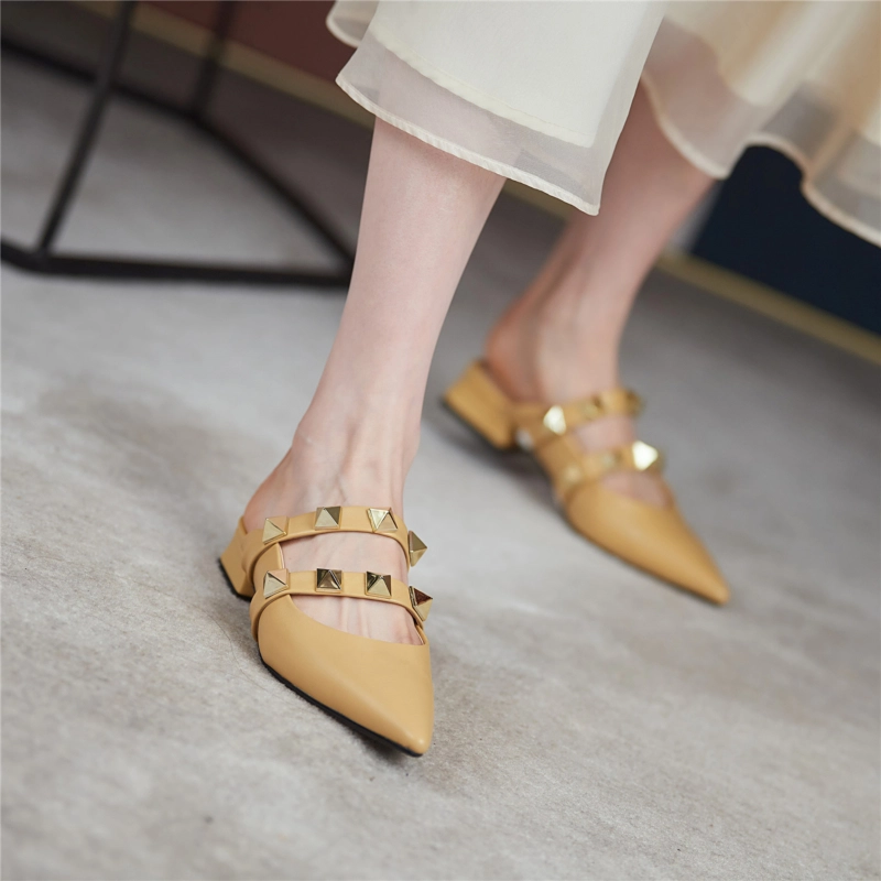 Trend Colors Leather Rivets Pointed Toe Mary Jane Flats Mules 17 Trend Colors Leather Rivets Pointed Toe Mary Jane Flats Mules - Image 15
