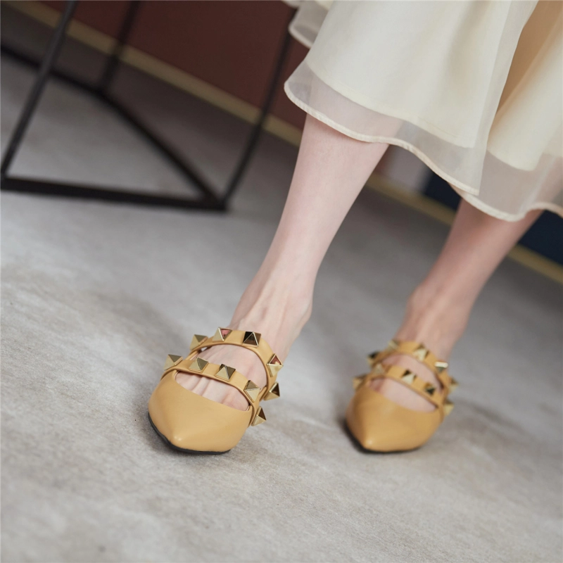 Trend Colors Leather Rivets Pointed Toe Mary Jane Flats Mules 18 Trend Colors Leather Rivets Pointed Toe Mary Jane Flats Mules - Image 16