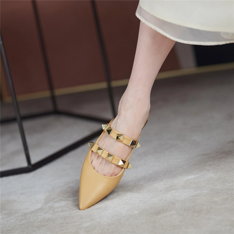Trend Colors Leather Rivets Pointed Toe Mary Jane Flats Mules 19 Trend Colors Leather Rivets Pointed Toe Mary Jane Flats Mules - Image 17