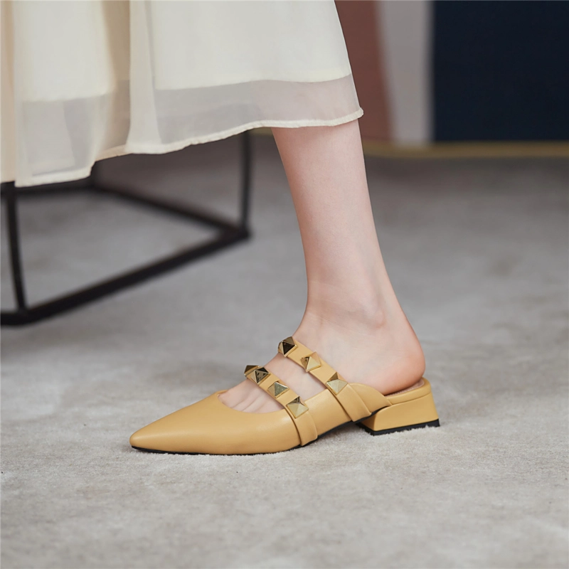 Trend Colors Leather Rivets Pointed Toe Mary Jane Flats Mules 20 Trend Colors Leather Rivets Pointed Toe Mary Jane Flats Mules - Image 18