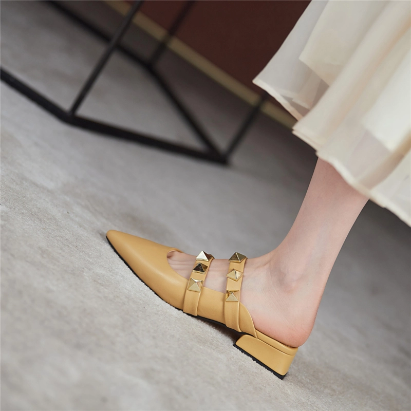 Trend Colors Leather Rivets Pointed Toe Mary Jane Flats Mules 21 Trend Colors Leather Rivets Pointed Toe Mary Jane Flats Mules - Image 19