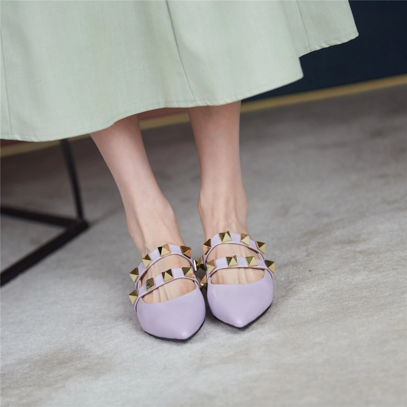 Trend Colors Leather Rivets Pointed Toe Mary Jane Flats Mules 8 Trend Colors Leather Rivets Pointed Toe Mary Jane Flats Mules - Image 6