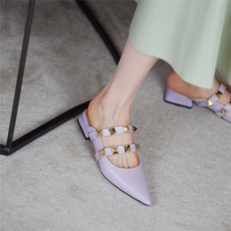 Trend Colors Leather Rivets Pointed Toe Mary Jane Flats Mules 11 Trend Colors Leather Rivets Pointed Toe Mary Jane Flats Mules - Image 9