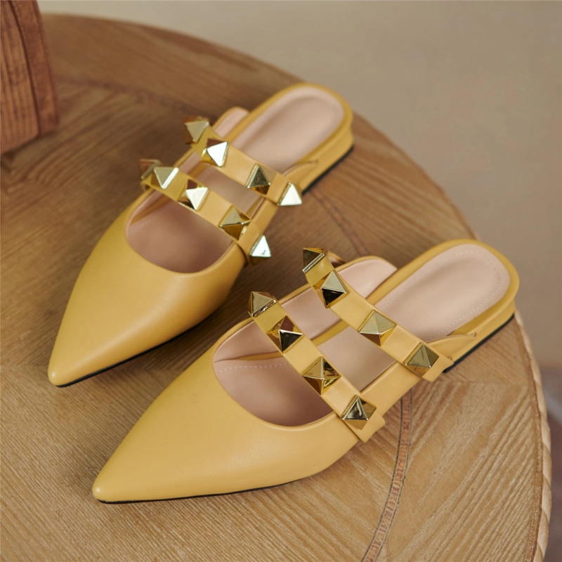 Trend Colors Leather Rivets Pointed Toe Mary Jane Flats Mules 14 Trend Colors Leather Rivets Pointed Toe Mary Jane Flats Mules - Image 12