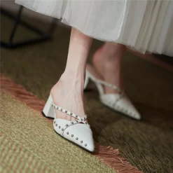 Fashion Rivets Slip On Mules Cross Strap Pointy Toe Mules With Block Heel 23 Fashion Rivets Slip On Mules Cross Strap Pointy Toe Mules With Block Heel -Ladies Fashion Shoes htk f57 1 13 1.jpg.mst