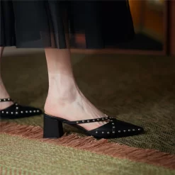 Fashion Rivets Slip On Mules Cross Strap Pointy Toe Mules With Block Heel 33 Fashion Rivets Slip On Mules Cross Strap Pointy Toe Mules With Block Heel -Ladies Fashion Shoes htk f57 1 20 1.jpg.mst
