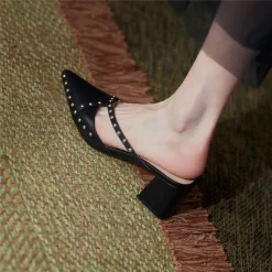Fashion Rivets Slip On Mules Cross Strap Pointy Toe Mules With Block Heel 35 Fashion Rivets Slip On Mules Cross Strap Pointy Toe Mules With Block Heel -Ladies Fashion Shoes htk f57 1 23 1.jpg.mst