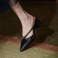 Fashion Rivets Slip On Mules Cross Strap Pointy Toe Mules With Block Heel 37 Fashion Rivets Slip On Mules Cross Strap Pointy Toe Mules With Block Heel -Ladies Fashion Shoes htk f57 1 25 1.jpg.mst