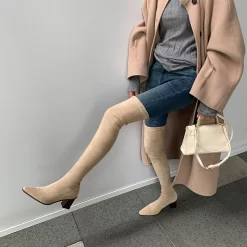 Stretch Suede Boots Suede Elastic Thigh High Boot With Heel -Ladies Fashion Shoes jd f70 310.jpg.mst
