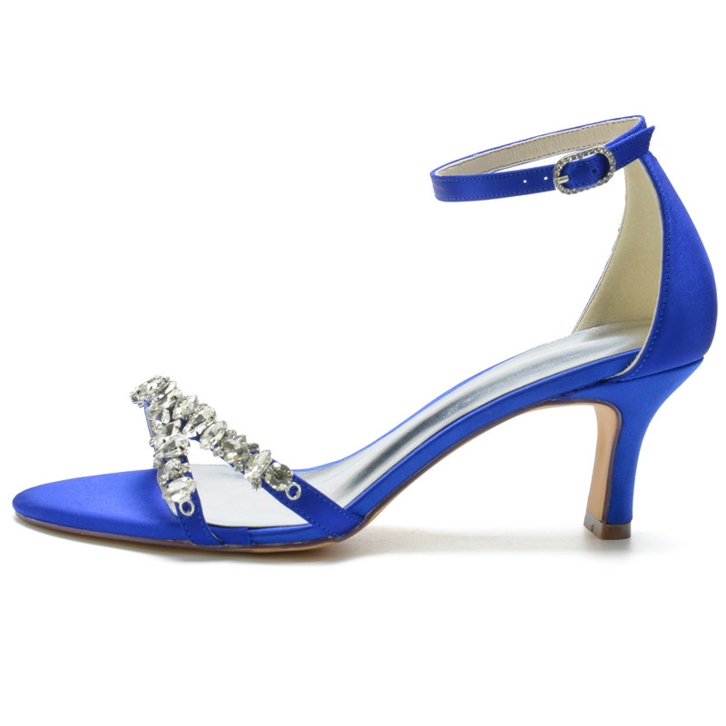 Jewelled Strap Ankle Strap Sandals Middle Heels Satin Wedding Shoes - Image 7