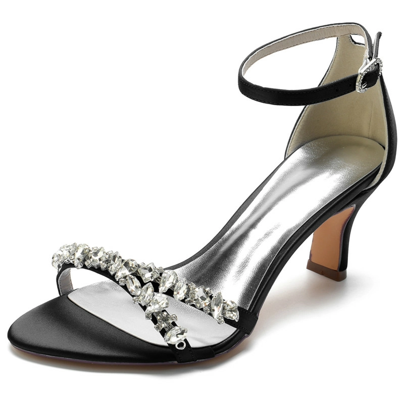 Jewelled Strap Ankle Strap Sandals Middle Heels Satin Wedding Shoes - Image 12