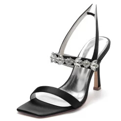 Jewelry Satin Open Toe Slingback Heel Sandals