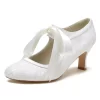 Women's Retro Lace Spool Heels Wedding Shoes Lace Up Alomond Toe Pumps