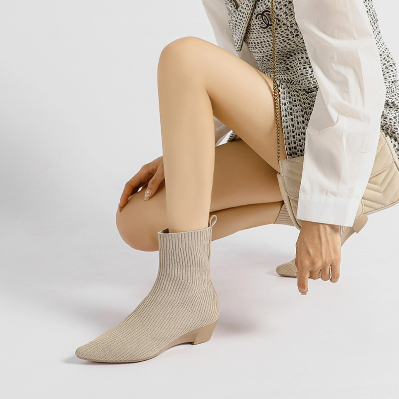 Knit Ankle Boots Wedges Heels Fashion Women's Sock Booties - Image 2