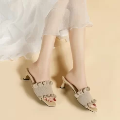 Knit Ruffle Open Toe Mule Heel Sandals -Ladies Fashion Shoes knit ruffle open toe mule heel sandals 10 1.jpg.mst