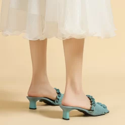 Knit Ruffle Open Toe Mule Heel Sandals -Ladies Fashion Shoes knit ruffle open toe mule heel sandals 2 1.jpg.mst