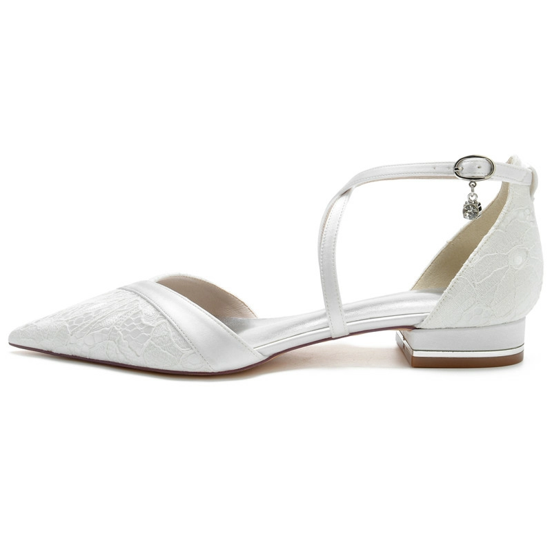 Lace Flat Pumps Criss Cross Strap Pointed Toe Flats For Wedding - Image 9