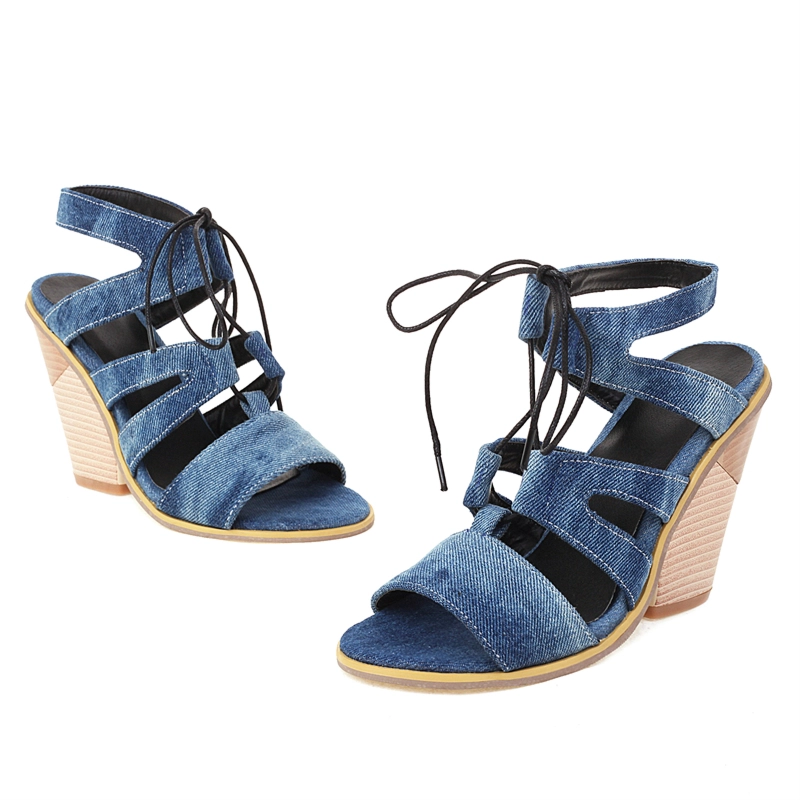 Lace Up Gladiator Shoes Open Toe Strappy Chunky Heel Sandals - Image 8