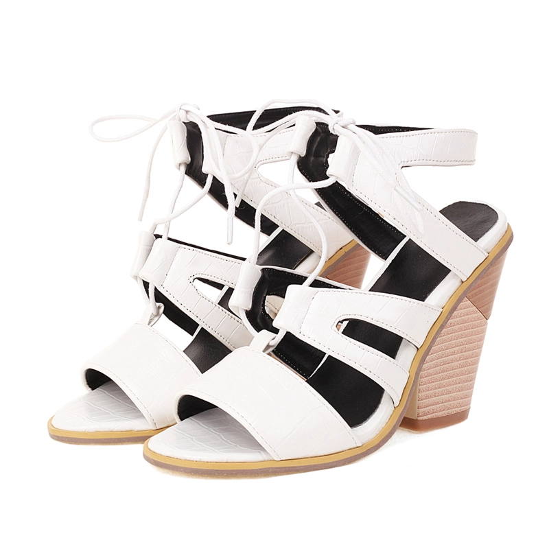 Lace Up Gladiator Shoes Open Toe Strappy Chunky Heel Sandals - Image 15