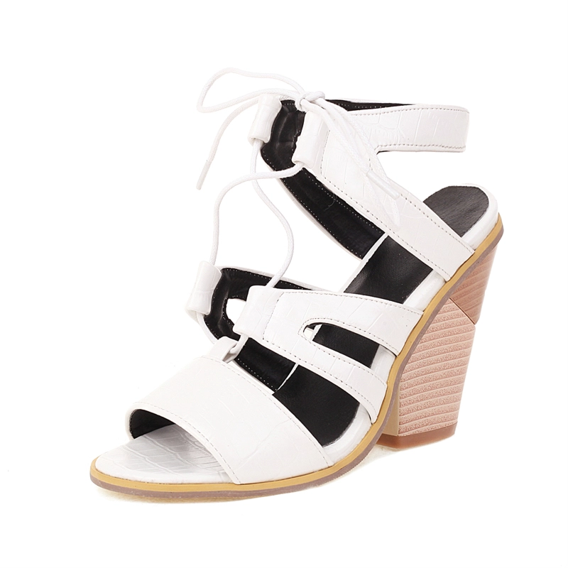 Lace Up Gladiator Shoes Open Toe Strappy Chunky Heel Sandals - Image 9
