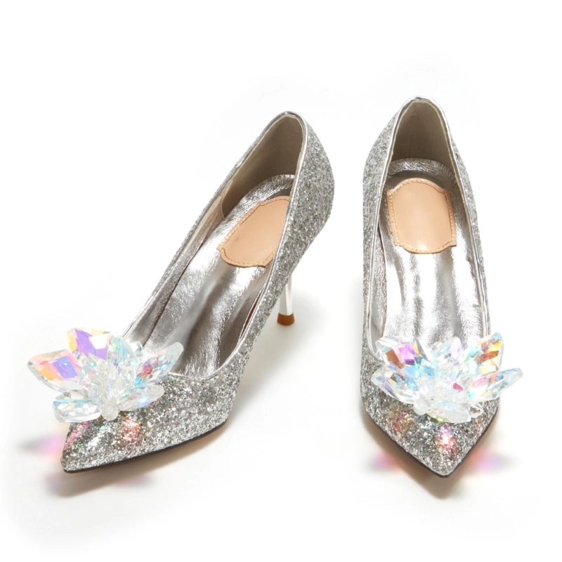 Ladies Glitter Crystal Embellished High Heel Sparkly Sequin Pumps - Image 13