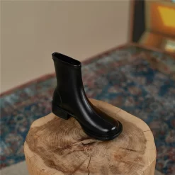 Leather Pull-On Flat Ankle Boots Round Toe Low Heel Short Booties -Ladies Fashion Shoes leather pull on short boots round toe low heel ankle boots 22 1.jpg.mst