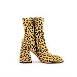 Yellow Square Toe Boots Leopard Print Horsehair Zip Chunky Heel Ankle Boots -Ladies Fashion Shoes leopard print chunky heel square toe boots 2 .jpg.mst