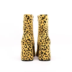 Yellow Square Toe Boots Leopard Print Horsehair Zip Chunky Heel Ankle Boots -Ladies Fashion Shoes leopard print chunky heel square toe boots 3 .jpg.mst