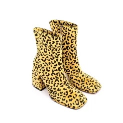 Yellow Square Toe Boots Leopard Print Horsehair Zip Chunky Heel Ankle Boots -Ladies Fashion Shoes leopard print chunky heel square toe boots 5 .jpg.mst