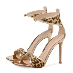 Sexy Leopard Print Ankle Strap Sandals Buckle Stiletto Heels For Women