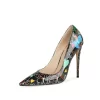 Marble Prints Patent Leather Pumps 4" High Heels Work Shoes For Women