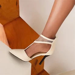 Mesh T-Strap Pumps Stiletto Heels Closed Toe Sandals -Ladies Fashion Shoes mesh t bar stiletto heels pointed toe sandals 39 .jpg.mst
