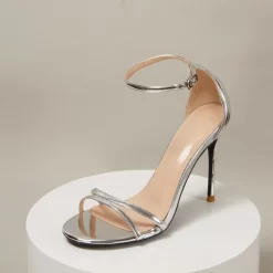 Metallic Mirror Ankle Strap Buckle Heeled Sandals -Ladies Fashion Shoes metallic mirrow ankle strap buckle heeled sandals 4 2.jpg.mst