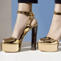 Metallic Peep Toe Block Heel Platform Buckle Sandals With Ankle Strap -Ladies Fashion Shoes metallic peep toe block heel platform buckle sandals with ankle strap 11 1 1.jpg.mst