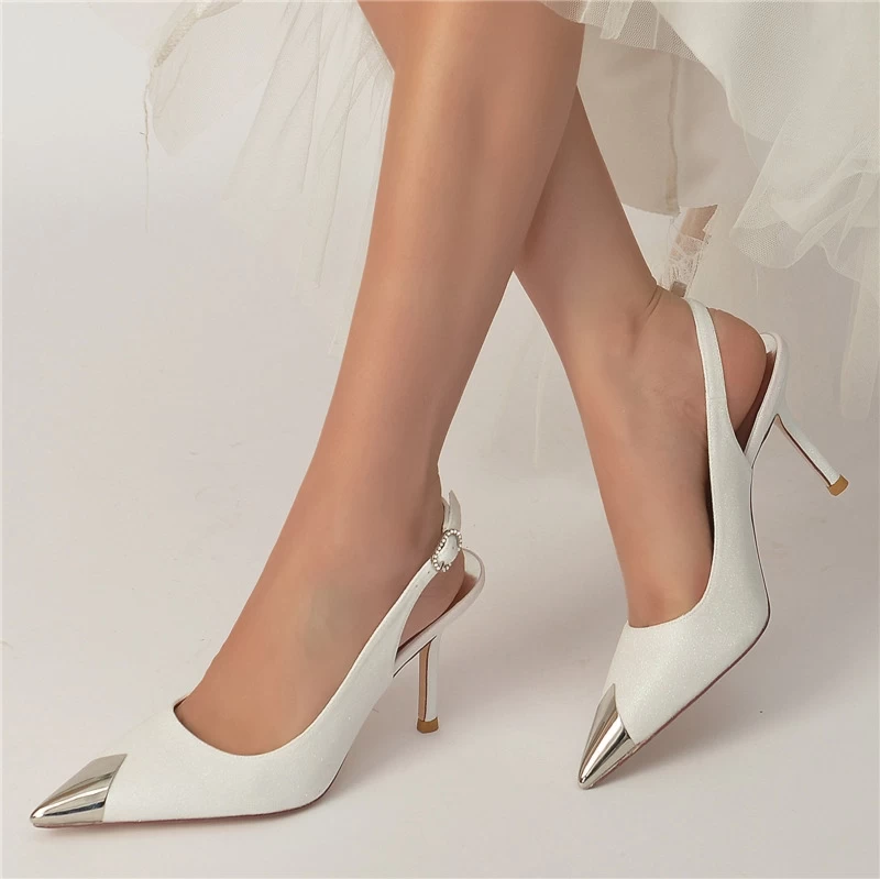 Metallic Pointed Toe Glitter Pumps Shoes Slingback Stiletto Heels - Image 7