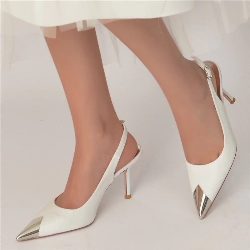 Metallic Pointed Toe Glitter Pumps Shoes Slingback Stiletto Heels - Image 8