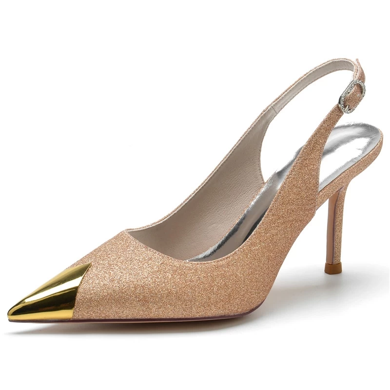 Metallic Pointed Toe Glitter Pumps Shoes Slingback Stiletto Heels - Image 2